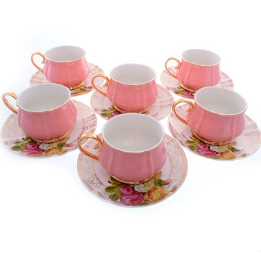 Набор чайных пар 200 мл на 6 пресон, 12 предметов &quot;Розовый тюльпан&quot; Royal Classics, фарфор — Городок мастеров