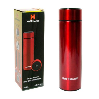 Термокружка 500 мл с термодатчиком Hoffmann, цвет красный HM 20501 — Городок мастеров