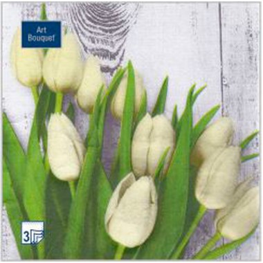 Салфетки бумажные 33х33 см Art Bouquet трехслойные &quot;Белые тюльпаны&quot; 20 шт — Городок мастеров