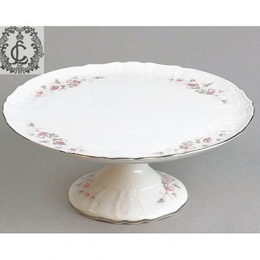 Тарелка для торта Серая роза платина Бернадотт 32 см на ножке (09038) — Городок мастеров
