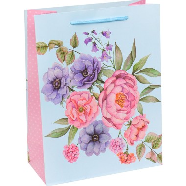 Пакет бумажный подарочный 26х32х12 см &quot;Весенние цветы&quot; голубой Miland ППК-1905 — Городок мастеров