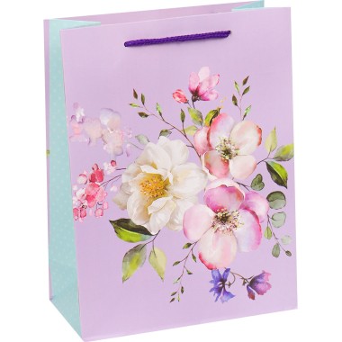 Пакет бумажный подарочный 26х32х12 см &quot;Весенние цветы&quot; фиолетовый Miland ППК-1907 — Городок мастеров