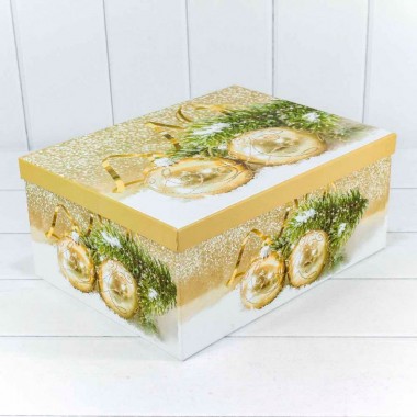 Коробка подарочная прямоугольная №2 21х15х8,5 &quot;Золотые шары&quot; OMG Gift — Городок мастеров