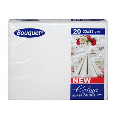 Салфетки бумажные Bouquet 33*33 20 шт 2-х слойные Белые — Городок мастеров