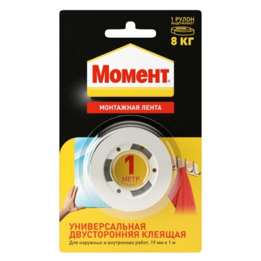 Лента Момент Монтаж клейкая двухсторонняя 1 м до 8 кг(1/10) — Городок мастеров