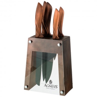 Набор кухонных ножей Agness на подставке 6 предметов 911-678 — Городок мастеров