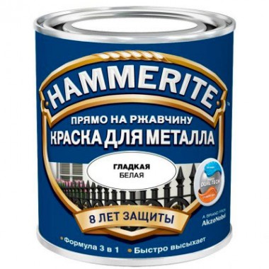 Краска для металла Hammerite гладкая белая 0.25 л по ржавчине 5609 — Городок мастеров