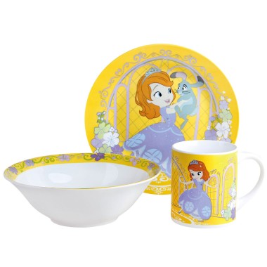 Набор детской столовой посуды керамический &quot;Принцесса София&quot; Коралл, 3 предмета, для девочки — Городок мастеров