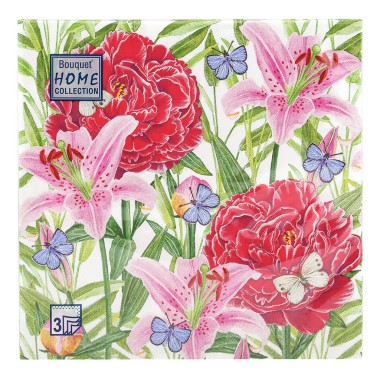 Бумажные салфетки Home Collection Пионы и лилии 20 шт 3 слоя  33 х 33 см — Городок мастеров