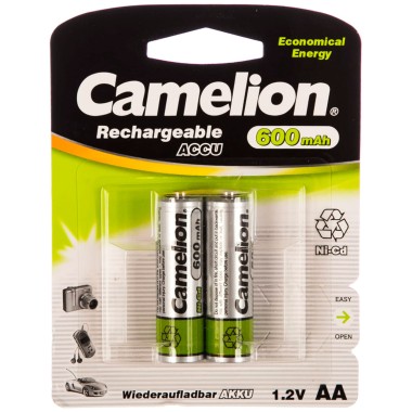 Батарейка AA 600mAh аккумулятор Camelion Ni-Cd BL-2 1.2V 2шт — Городок мастеров