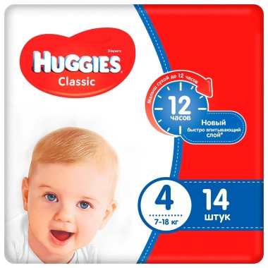 Подгузники Huggies Classic Soft Dry 4 размер 7-18 кг 14 шт — Городок мастеров