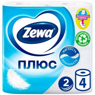 Туалетная бумага Zewa Plus 2-х слойная Белая 4 шт — Городок мастеров