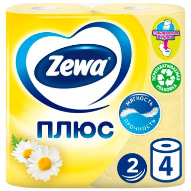 Туалетная бумага Zewa Plus 2-х слойная Желтая ароматизированная 4 шт — Городок мастеров