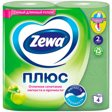 Туалетная бумага Zewa Plus 2-х слойная Зеленая ароматизированная 4 шт — Городок мастеров