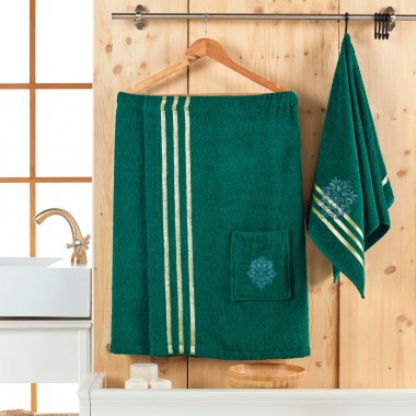 Набор для сауны мужской махровый &quot;Sevakin&quot; Juanna (килт+полотенце) цвет темно-зеленый — Городок мастеров