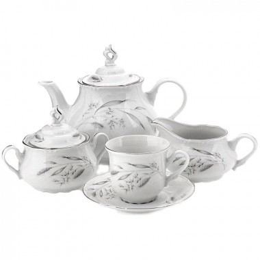 Сервиз чайный фарфоровый Thun &quot;Констанция Серебряные колосья&quot; на 6 персон 17 предметов (15845) — Городок мастеров