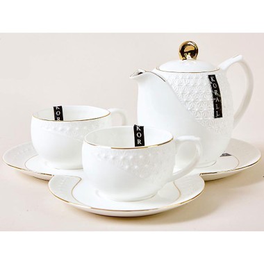 Сервиз чайный керамический на 2 персоны 4 предмета 200 мл/650 мл &quot;Снежная королева&quot; Коралл , форма круг — Городок мастеров