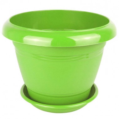 Горшок для цветов пластиковый 2,1 л &quot;Фестона&quot; d=19 см, h=15 см, цвет зеленый, с поддоном — Городок мастеров
