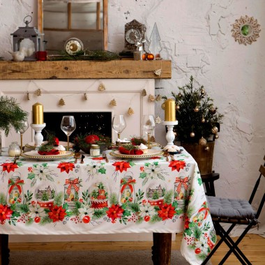 Скатерть НГ 149х180 хлопок Christmas red flowers — Городок мастеров