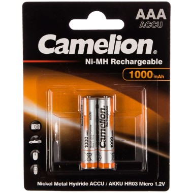 Батарейка AAA-1000mAh аккумулятор Camelion Ni-Mh BL-2  1.2V — Городок мастеров