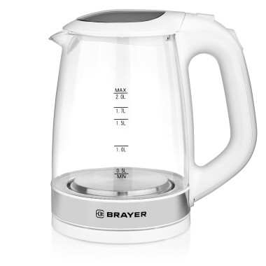 Чайник электрический стеклянный 2 литра Brayer BR1040WH белый — Городок мастеров