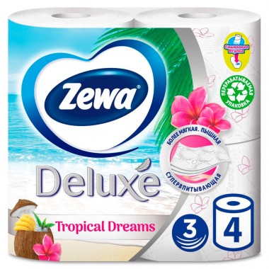 Туалетная бумага Zewa Deluxe 3-х слойная Белая 4 шт — Городок мастеров