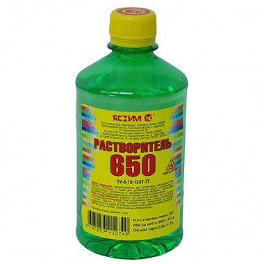 Растворитель 650 0.5л Ясхим ТУ-6-10-1247-77 в пластиковой бутылке — Городок мастеров