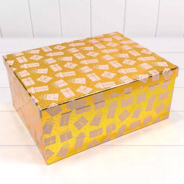 Коробка подарочная &quot;Подарки&quot; Золотая прямоугольная №3 23х16,5х9,5 см 730605/1635 — Городок мастеров