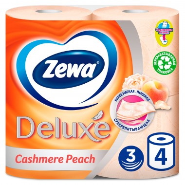 Туалетная бумага Zewa Deluxe 3-х слойная Персик 4 шт — Городок мастеров