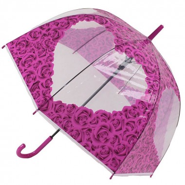 Зонт женский d=116 см полуавтомат Flioraj &quot;Розы&quot; прозрачный-розовый, трость — Городок мастеров