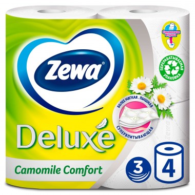 Туалетная бумага Zewa Deluxe 3-х слойная Ромашка 4 шт — Городок мастеров
