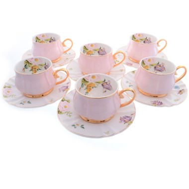 Набор чайных пар 200 мл на 6 персон 12 предметов &quot;Розовый тюльпан&quot; Royal Classics, фарфор (45313) — Городок мастеров