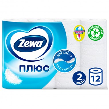 Туалетная бумага Zewa Plus 2-х слойная Белая 12 шт — Городок мастеров