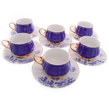 Набор чайных пар 200 мл на 6 персон 12 предметов &quot;Синий тюльпан&quot; Royal Classics, фарфор (45314) — Городок мастеров