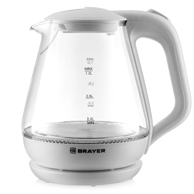 Чайник эл Brayer 1.2л стекло BR1063WH белый — Городок мастеров