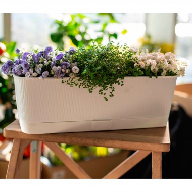 Ящик балконный цветочный пластик 9,5 л &quot;Прованс&quot; 60х17х13 см, с поддоном, цвет белый — Городок мастеров