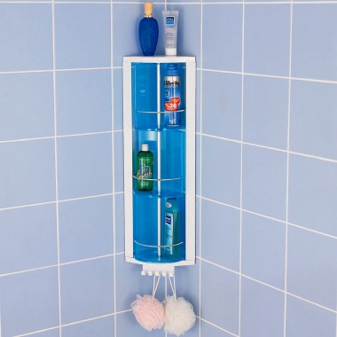 Шкафчик угловой для ванной 3 вращающиеся полки прозрачно-голубой 15 х 15 х 66 см M-S01-23 — Городок мастеров