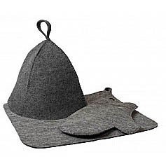 Набор для бани шапка+коврик+рукавица серый Hot Pot — Городок мастеров
