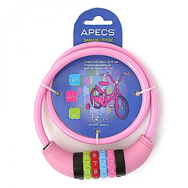 Замок велосипедный кодовый Apecs PD-82-65CM-Code-Pink розовый 00020438 — Городок мастеров