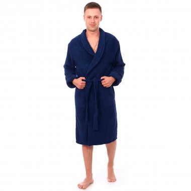 Халат мужской махровый шаль 56 размер, цвет синий, 100% хлопок — Городок мастеров