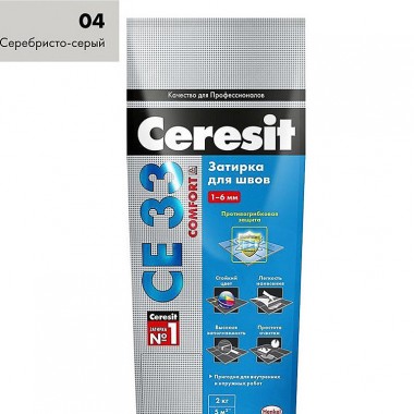 Затирка для плитки цементная Ceresit СЕ 33 Comfort 2 кг цвет №04 серебристо-серый — Городок мастеров