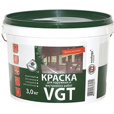 Краска ВД VGT Белоснежная для нар/внут моющаяся 3 кг(4) — Городок мастеров