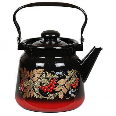 Чайник эмалированный 3,5 литра Сибирские товары с рисунком красно-черный С2716.38 — Городок мастеров