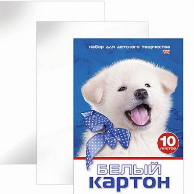 Набор картона 10л Белый щенок А4 белая мелованая — Городок мастеров