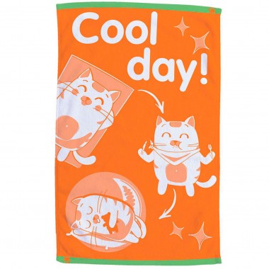 Полотенце махровое 50х80 см &quot;Cats cool day&quot; Aquarelle, цвет ярко-оранжевый, 100% хлопок — Городок мастеров