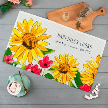 Полотенце вафельное 35х60 см &quot;Happiness looks&quot; Доляна, 100% хлопок — Городок мастеров