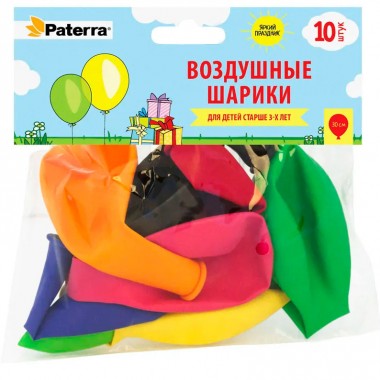 Шары воздушные 30 см круглые разноцветные 10 шт Paterra — Городок мастеров