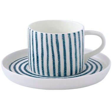 Пара чайная Бриз 0,25л белый с синими полосками — Городок мастеров