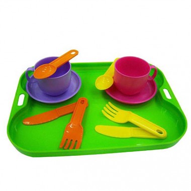 Набор детской посуды Минутка с подносом на 2 персоны — Городок мастеров