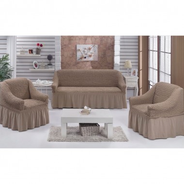 Комплект чехлов на диван и 2 кресла Burumcuk Bulsan 3+1+1 кофейный — Городок мастеров